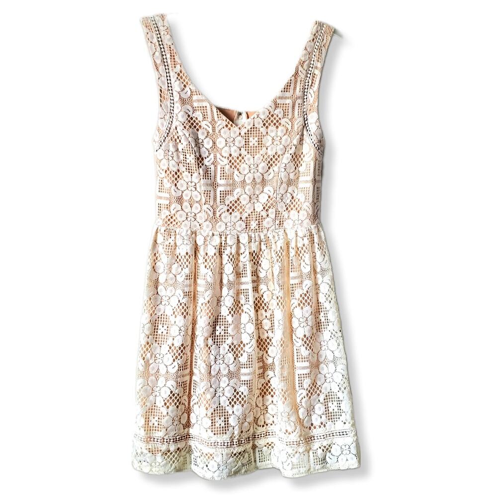Juniors Jodi Kristopher Ivory Nude Lace Mini Dress 5 Fit Flare Sleeveless